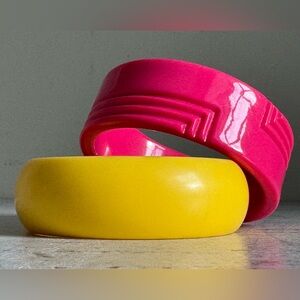 Pair of Vintage Bangles | Pink Lucite and Yellow